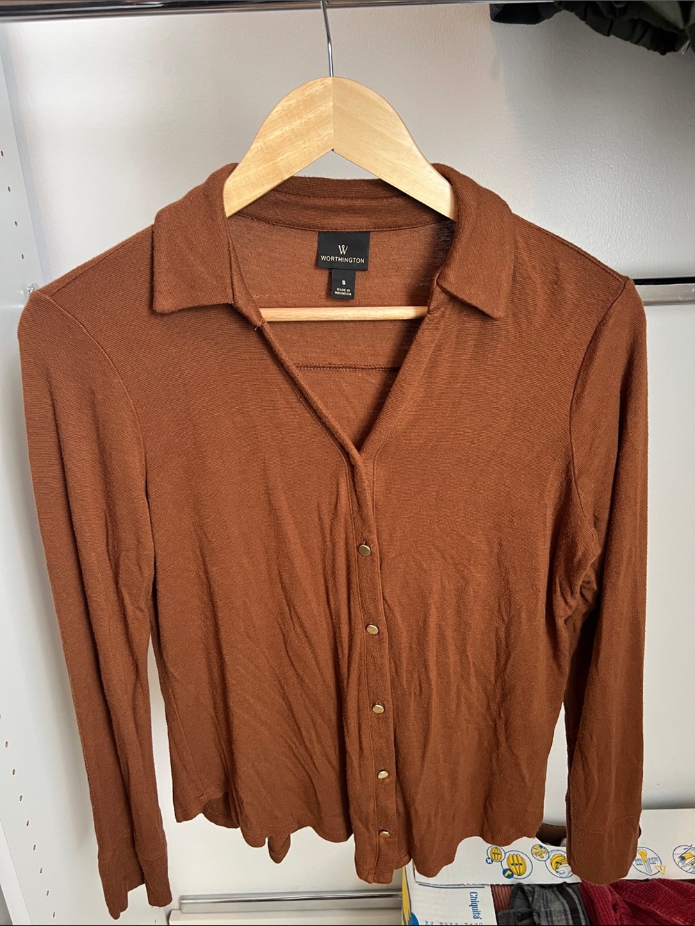 Worthington Brown Button-Up Collared Sweater